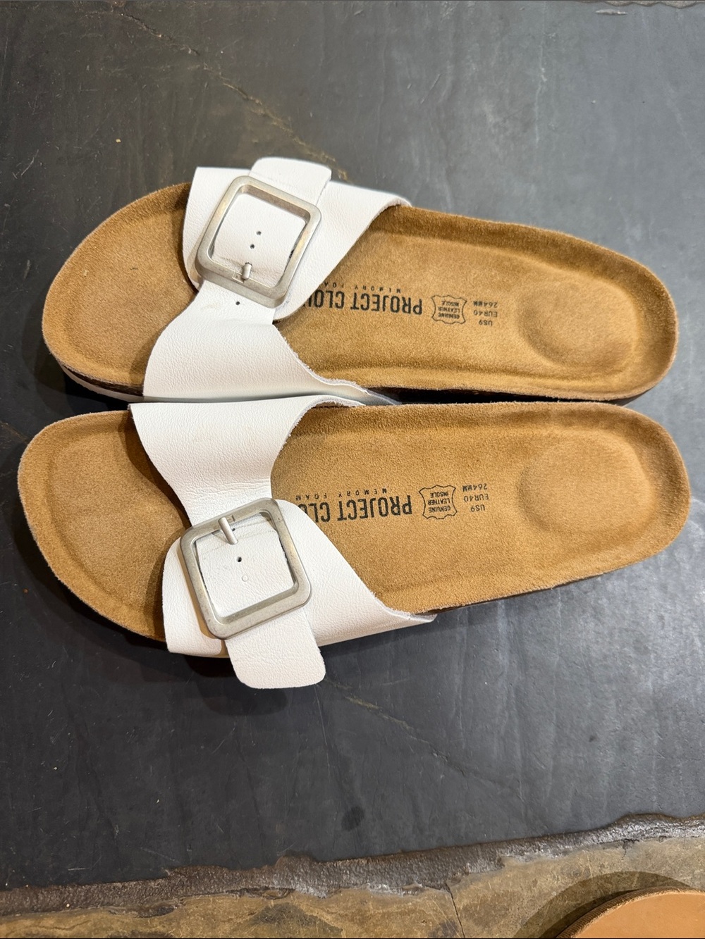 White Buckle Slide Sandals